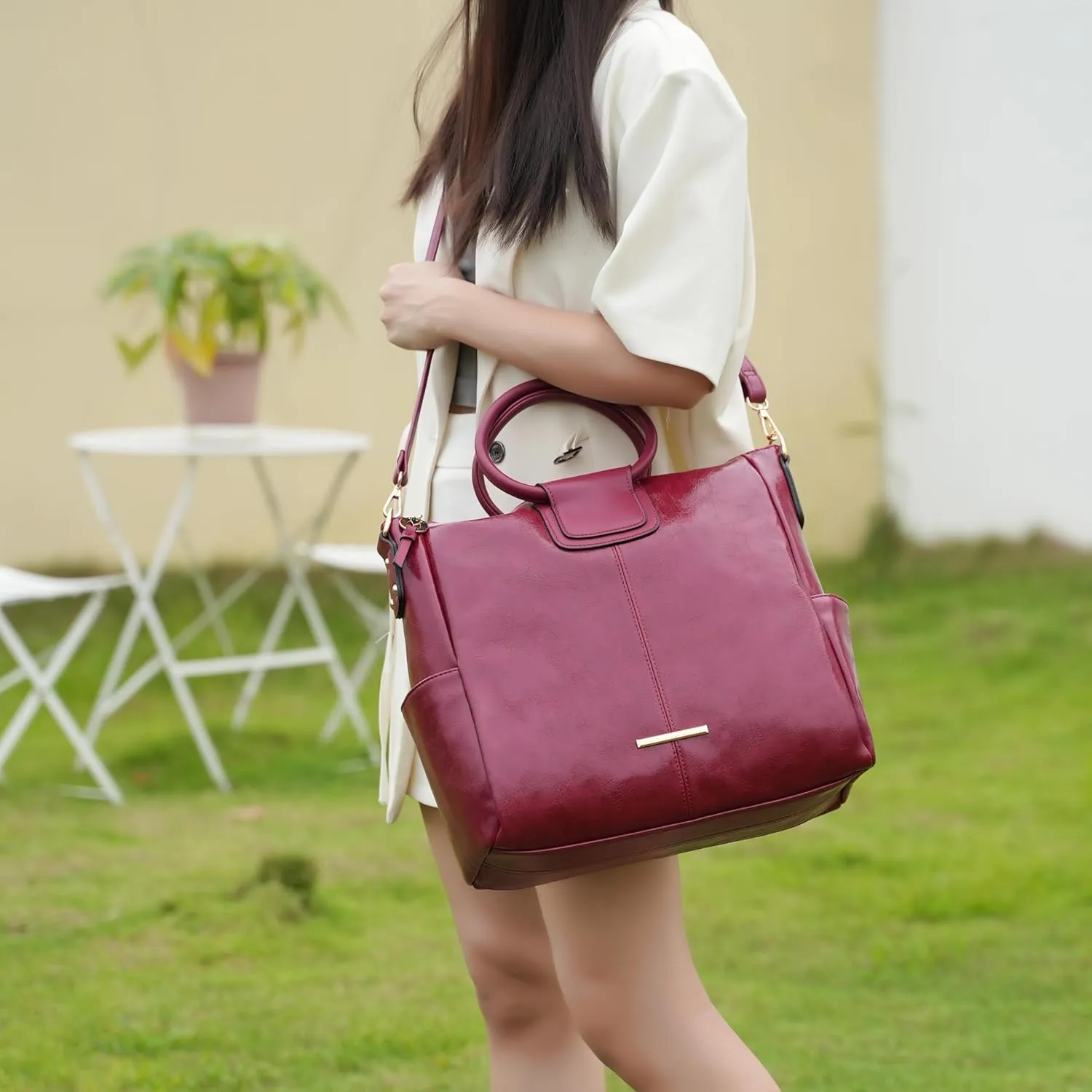 MKF Collection Shoulder Bag for Women, Crossbody Purse & Wristlet: PU Leather Satchel Pocketbook 3 PCs Handbag Set
