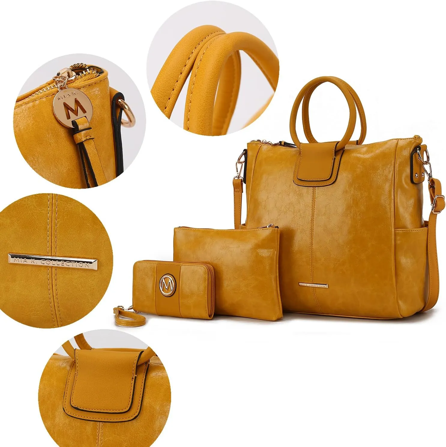 MKF Collection Shoulder Bag for Women, Crossbody Purse & Wristlet: PU Leather Satchel Pocketbook 3 PCs Handbag Set