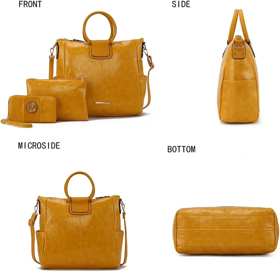 MKF Collection Shoulder Bag for Women, Crossbody Purse & Wristlet: PU Leather Satchel Pocketbook 3 PCs Handbag Set