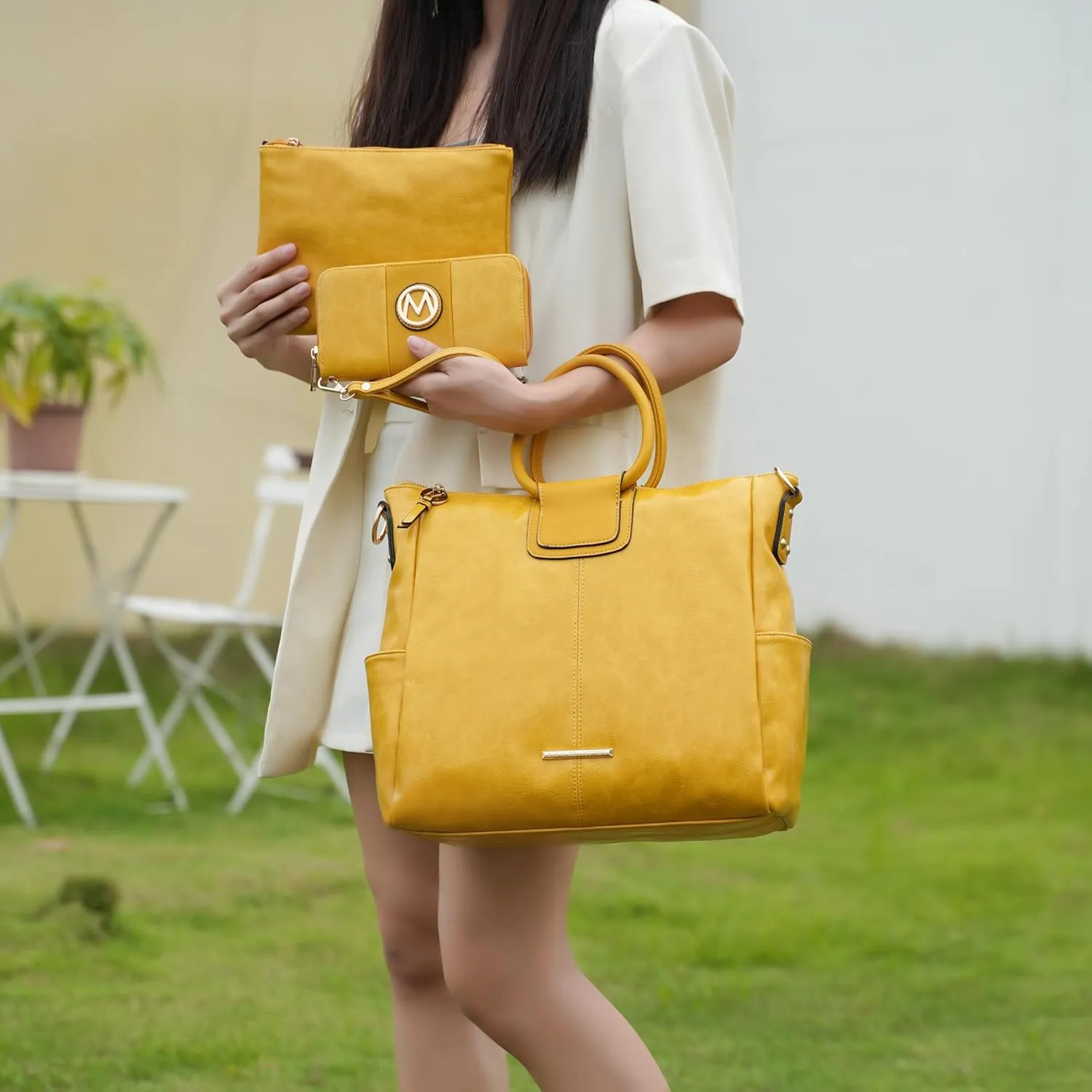 MKF Collection Shoulder Bag for Women, Crossbody Purse & Wristlet: PU Leather Satchel Pocketbook 3 PCs Handbag Set