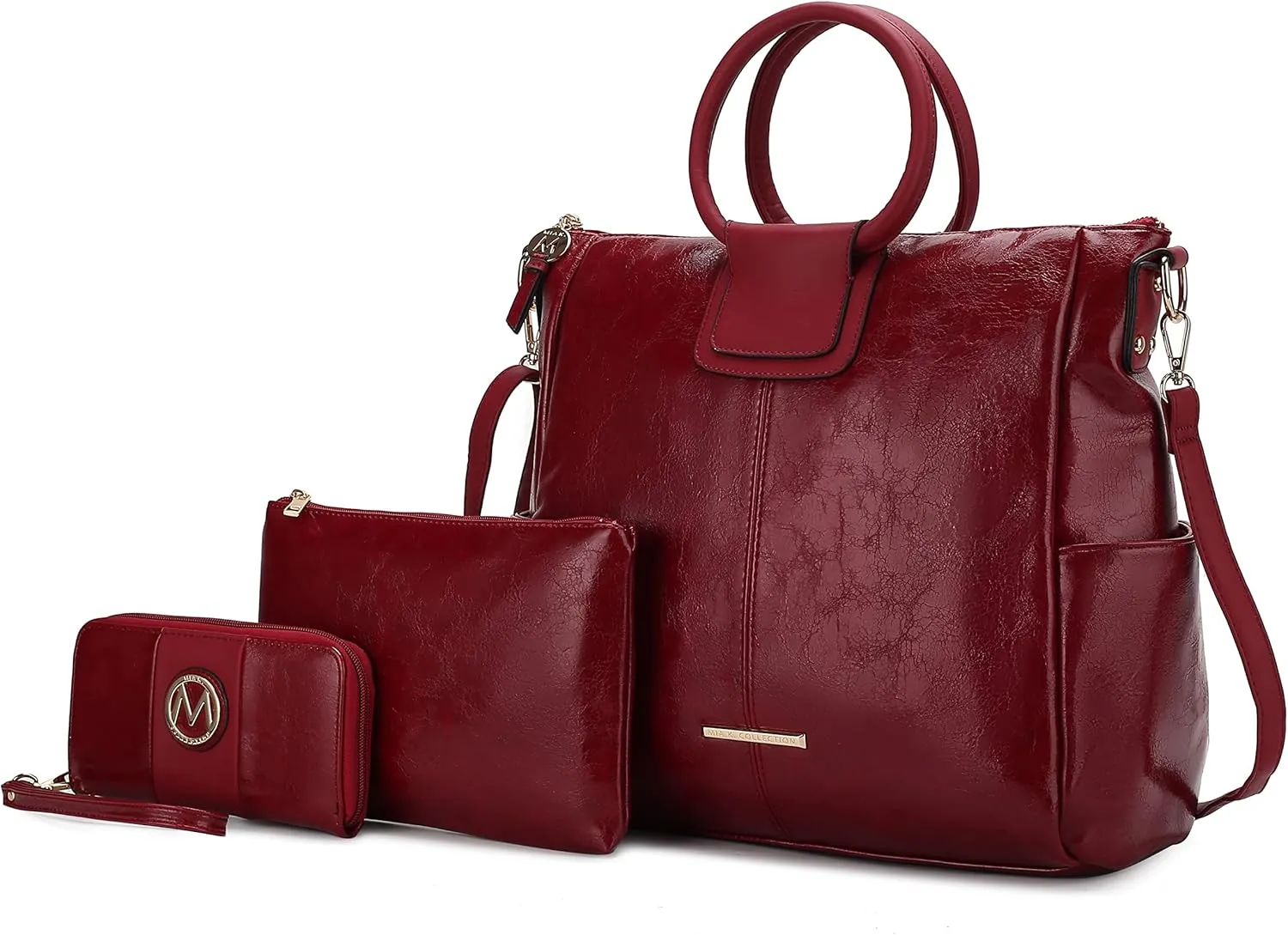 MKF Collection Shoulder Bag for Women, Crossbody Purse & Wristlet: PU Leather Satchel Pocketbook 3 PCs Handbag Set