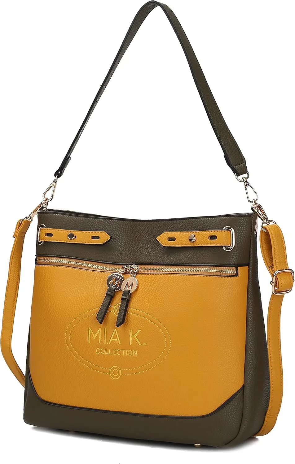 MKF Collection Shoulder Bag for Women, Two Tone Vegan Leather Fashion Hobo Handbag Messenger Purse