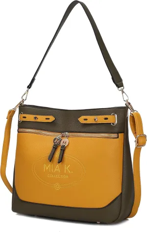 MKF Collection Shoulder Bag for Women, Two Tone Vegan Leather Fashion Hobo Handbag Messenger Purse
