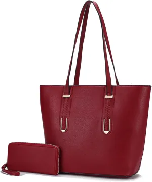 MKF Collection Tote Bag for Women, Vegan Leather Shoulder Bag Top-Handle Wrislet Pouch Handbag Purse