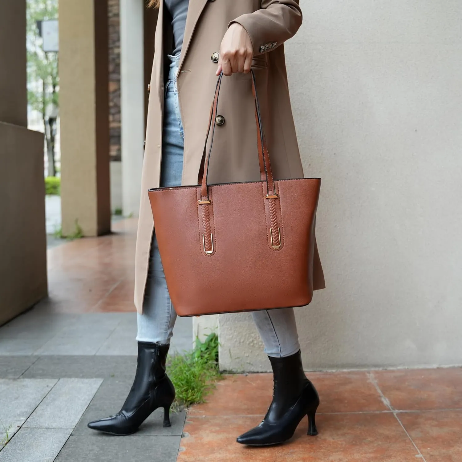 MKF Collection Tote Bag for Women, Vegan Leather Shoulder Bag Top-Handle Wrislet Pouch Handbag Purse