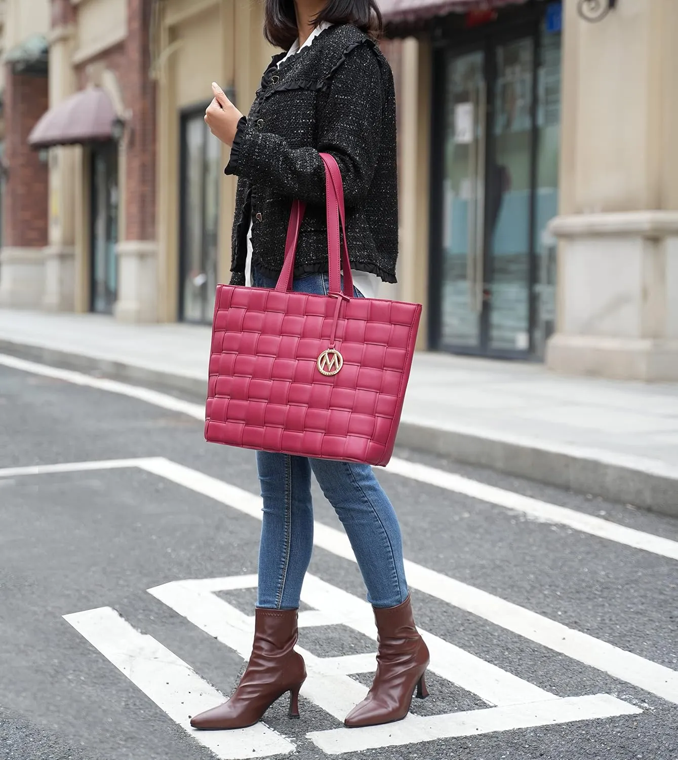 MKF Collection Tote Bag for Women, Vegan Leather Woven Top-Handle Satchel Handbag Purse