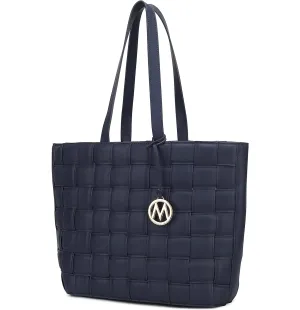 MKF Collection Tote Bag for Women, Vegan Leather Woven Top-Handle Satchel Handbag Purse