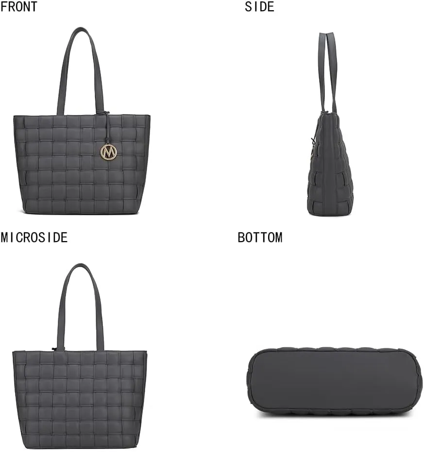 MKF Collection Tote Bag for Women, Vegan Leather Woven Top-Handle Satchel Handbag Purse