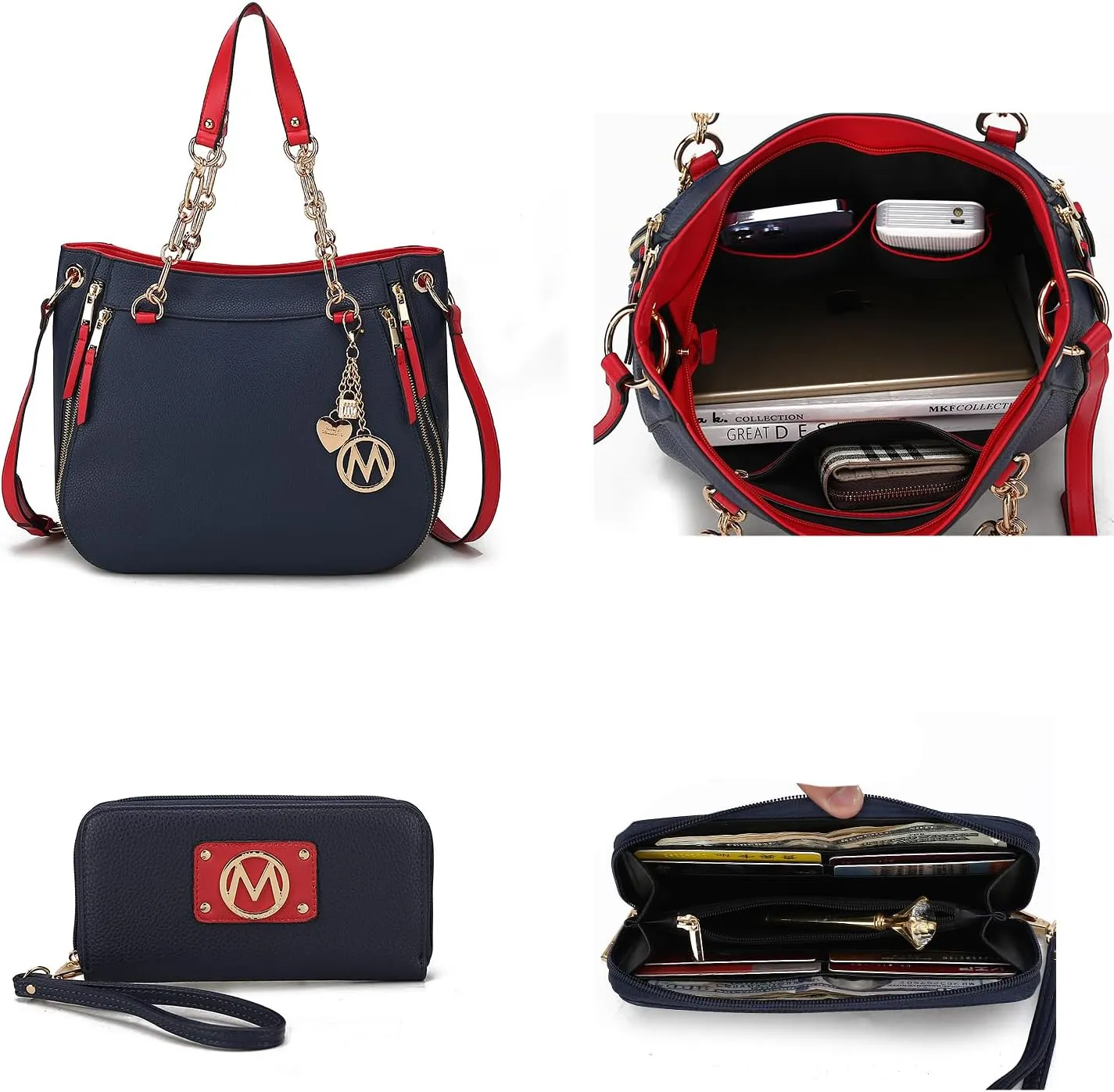 MKF Collection Tote Handbag with Wristlet Wallet, Vegan Leather Crossover Women’s Shoulder bag Purse