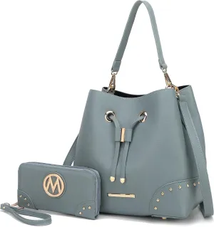 MKF Collection Women's Bucket Bag With Wristlet Wallet, Vegan Leather Hobo Bag Handbag Set Crossbody Bag by Mia K