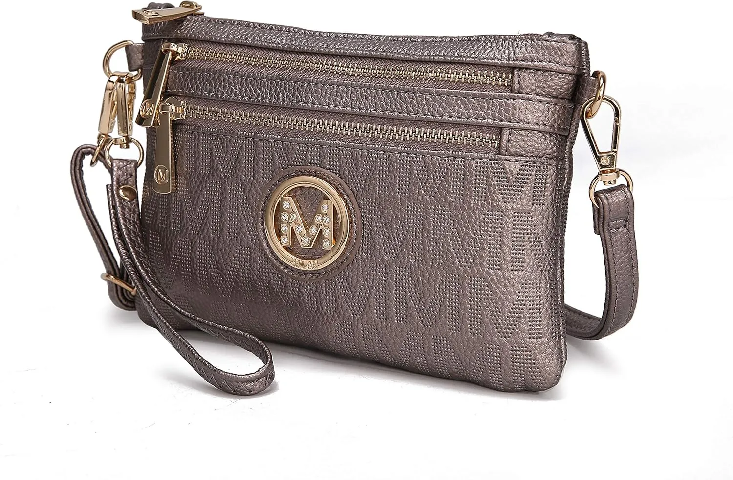 MKF Crossbody Bag for Women, Wristlet Strap – PU Leather Shoulder Handbag – Small Pocketbook Messenger Purse Black