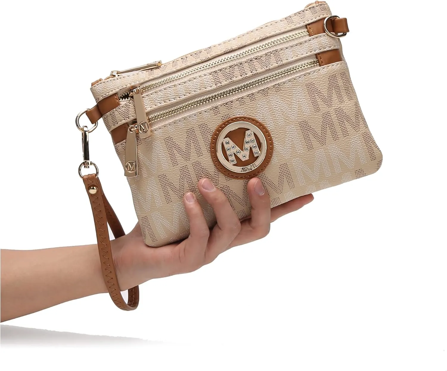 MKF Crossbody Bag for Women, Wristlet Strap – PU Leather Shoulder Handbag – Small Pocketbook Messenger Purse Black