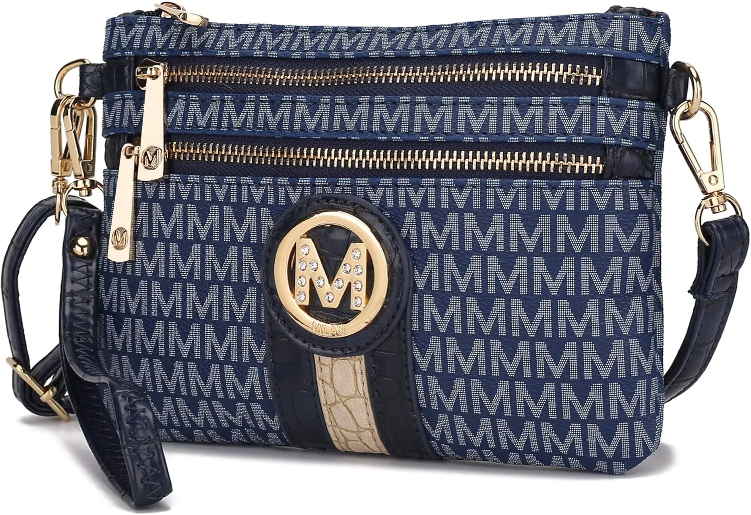 MKF Crossbody Bag for Women, Wristlet Strap – PU Leather Shoulder Handbag – Small Pocketbook Messenger Purse Black