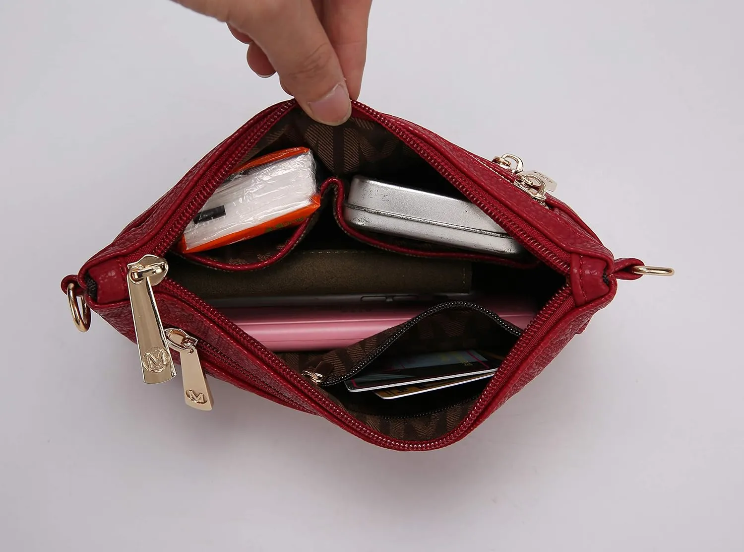 MKF Crossbody Bag for Women, Wristlet Strap – PU Leather Shoulder Handbag – Small Pocketbook Messenger Purse Black