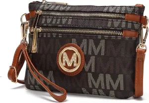 MKF Crossbody Bag for Women, Wristlet Strap – PU Leather Shoulder Handbag – Small Pocketbook Messenger Purse Black