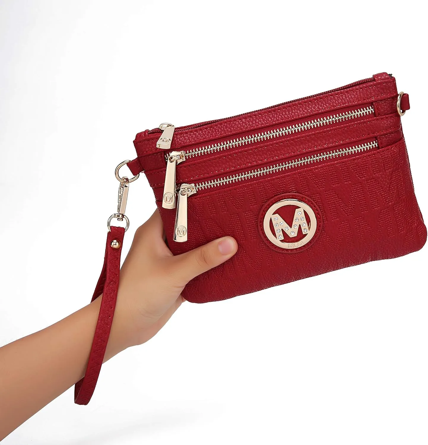 MKF Crossbody Bag for Women, Wristlet Strap – PU Leather Shoulder Handbag – Small Pocketbook Messenger Purse Black