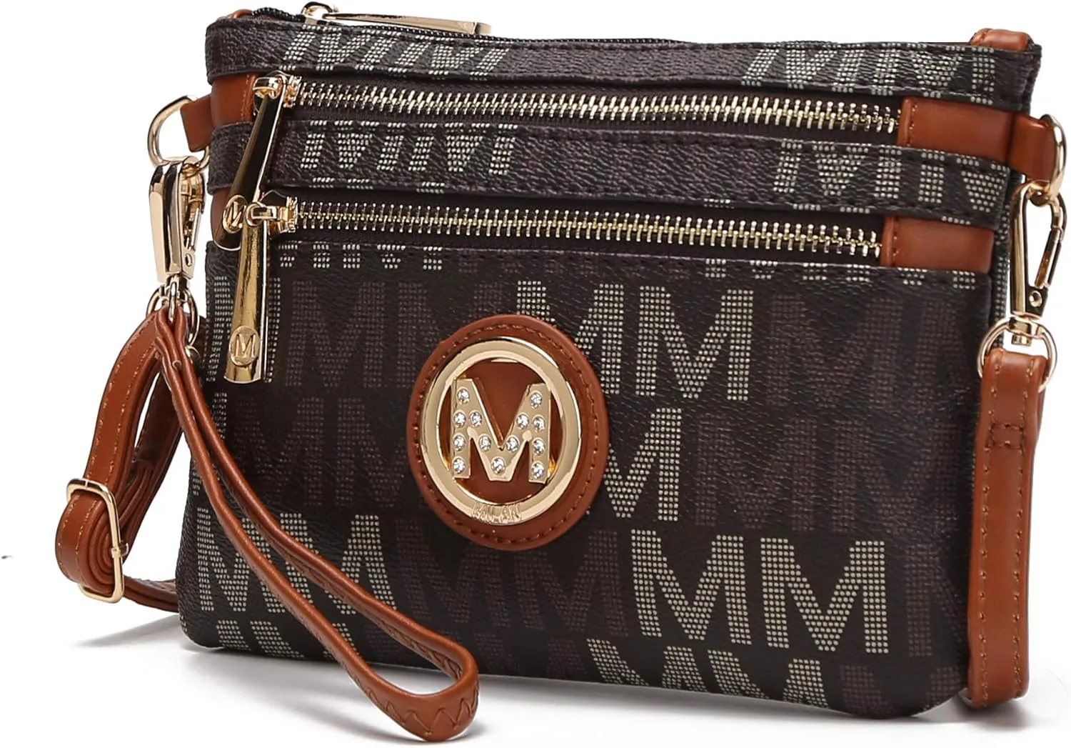 MKF Crossbody Bag for Women, Wristlet Strap – PU Leather Shoulder Handbag – Small Pocketbook Messenger Purse Black