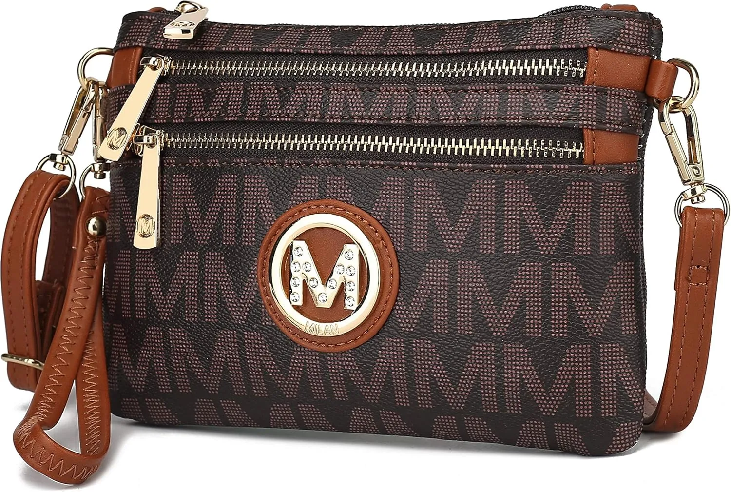 MKF Crossbody Bag for Women, Wristlet Strap – PU Leather Shoulder Handbag – Small Pocketbook Messenger Purse Black