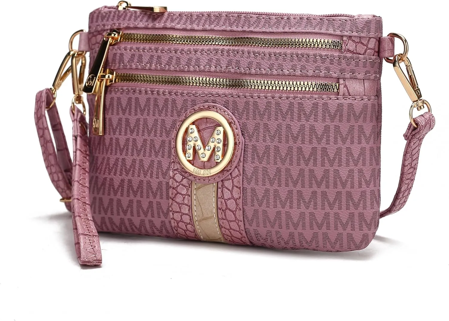 MKF Crossbody Bag for Women, Wristlet Strap – PU Leather Shoulder Handbag – Small Pocketbook Messenger Purse Black