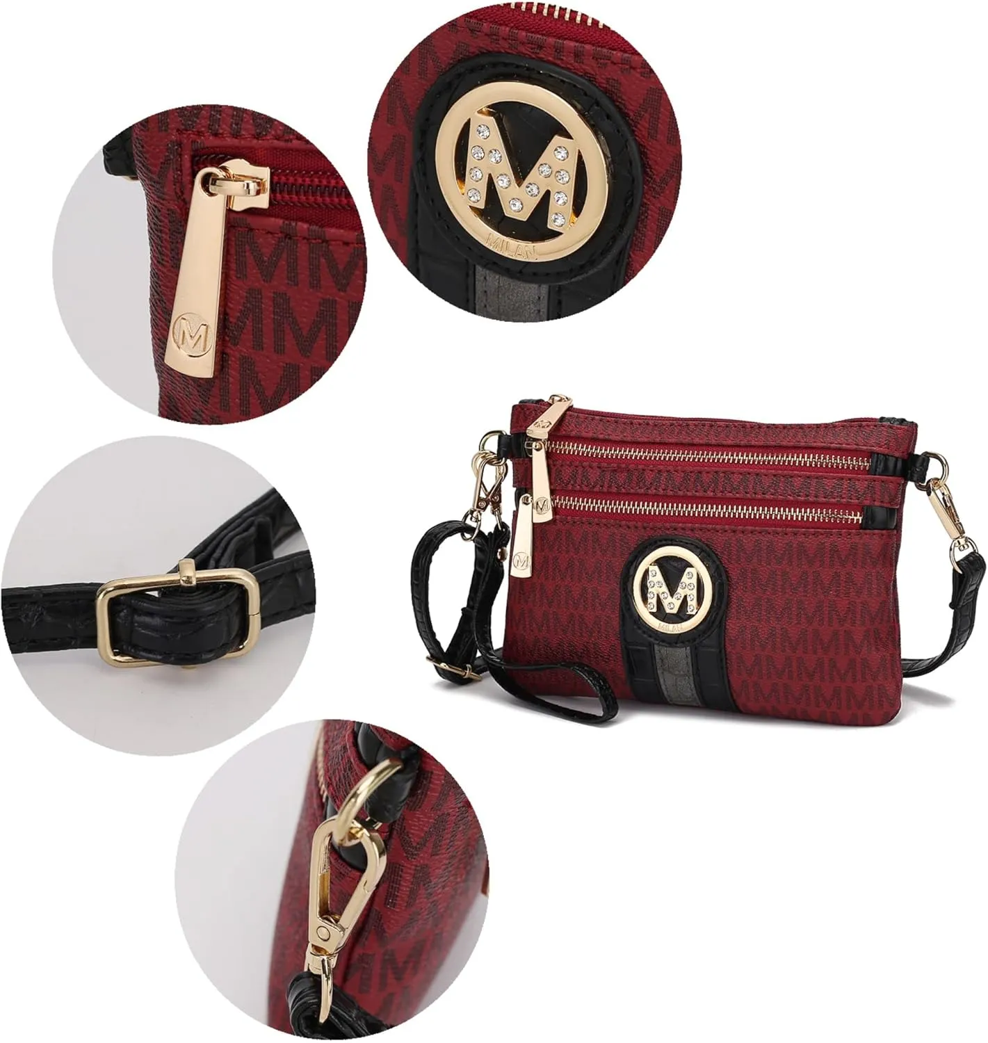 MKF Crossbody Bag for Women, Wristlet Strap – PU Leather Shoulder Handbag – Small Pocketbook Messenger Purse Black