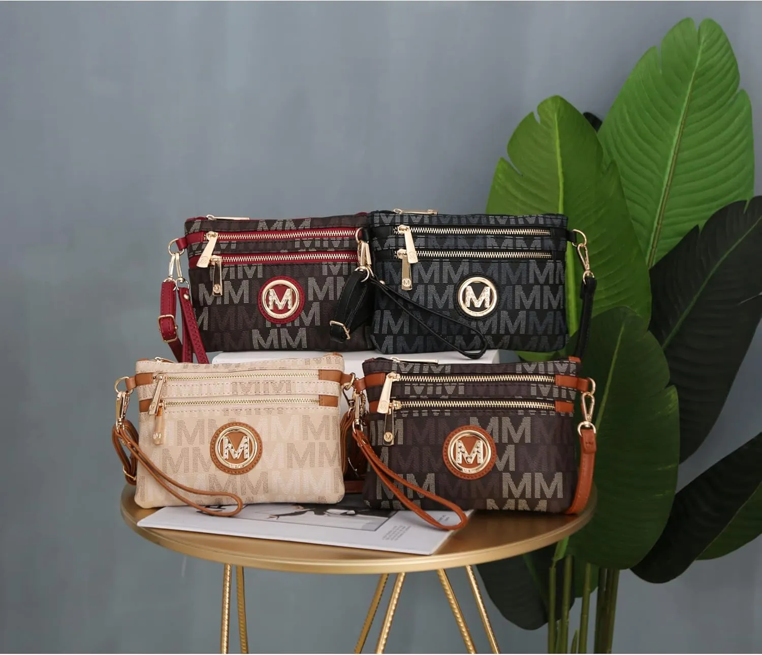 MKF Crossbody Bag for Women, Wristlet Strap – PU Leather Shoulder Handbag – Small Pocketbook Messenger Purse Black