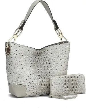 MKF Set Hobo Bag for Women & Wristlet Wallet – PU Leather Designer Handbag Purse – Shoulder Strap Lady Fashion