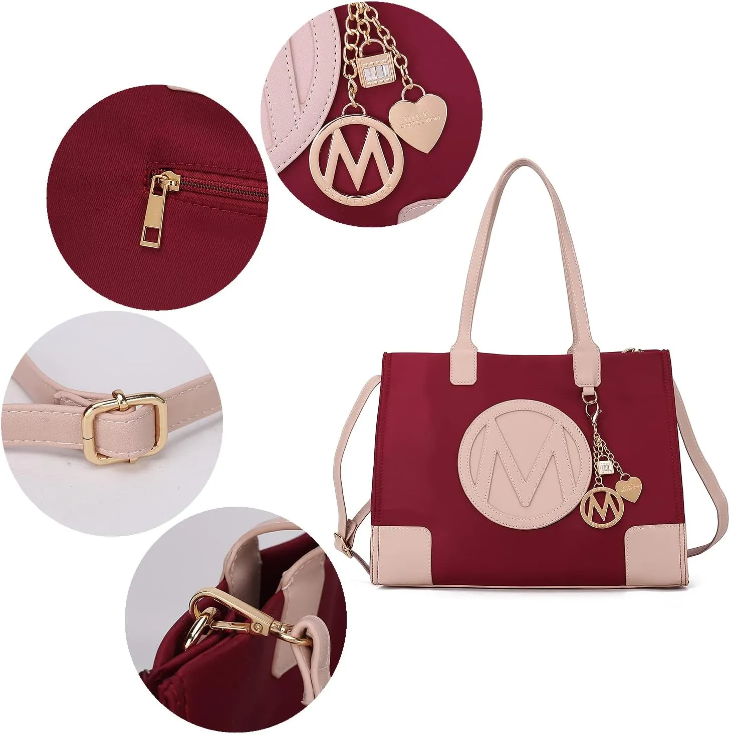 MKF Set Satchel Shoulder Bag for Women & Wristlet Wallet Purse – PU Leather Top Handle Tote Handbag Crossbody Strap