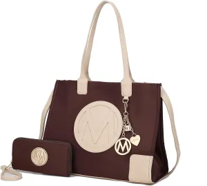 MKF Set Satchel Shoulder Bag for Women & Wristlet Wallet Purse – PU Leather Top Handle Tote Handbag Crossbody Strap