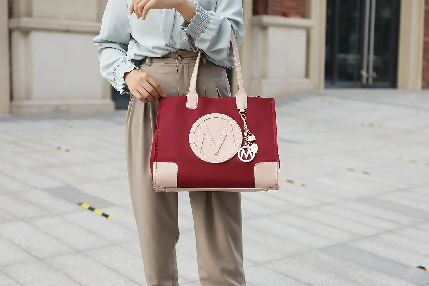 MKF Set Satchel Shoulder Bag for Women & Wristlet Wallet Purse – PU Leather Top Handle Tote Handbag Crossbody Strap