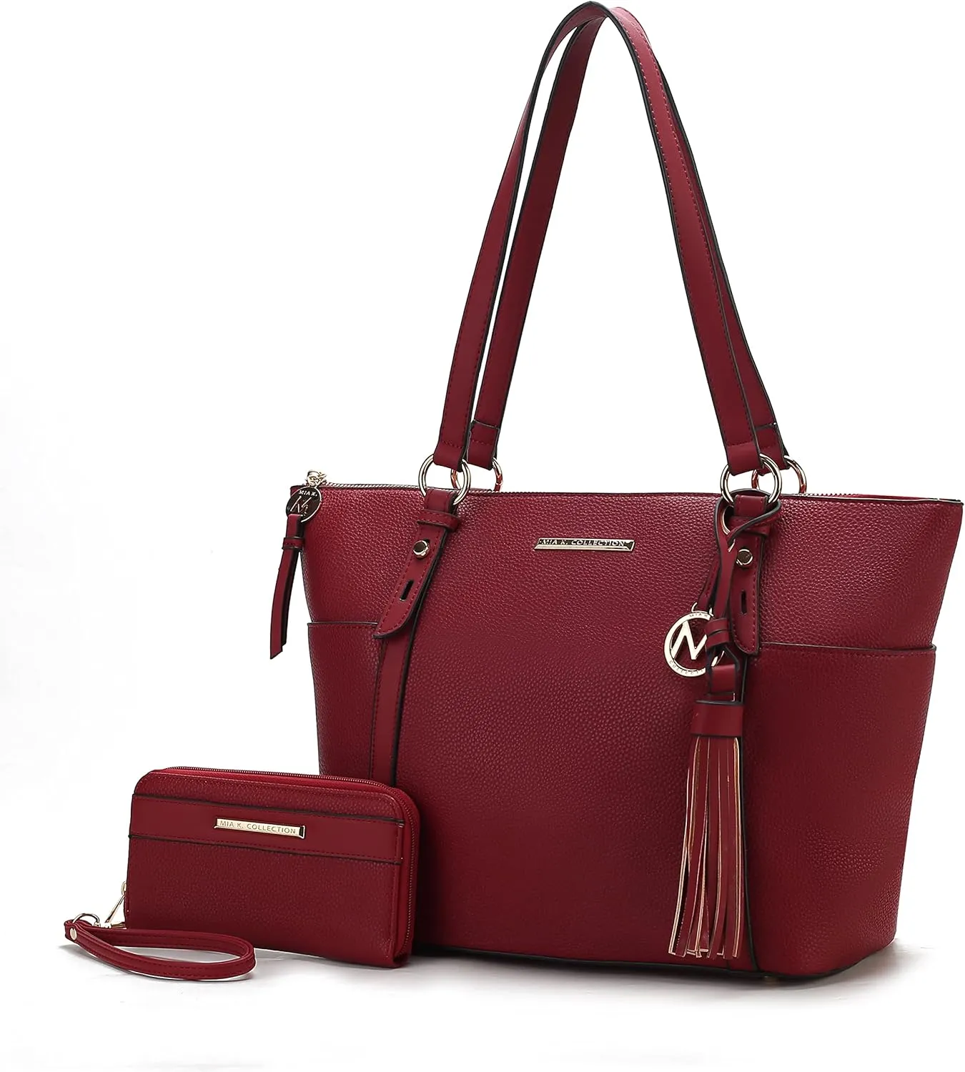 MKF Set Shoulder Bag for Women & Wristlet Wallet Purse: Top Handle Tote Satchel PU Leather Handbag Pocketbook