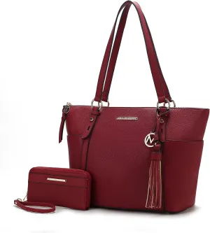 MKF Set Shoulder Bag for Women & Wristlet Wallet Purse: Top Handle Tote Satchel PU Leather Handbag Pocketbook