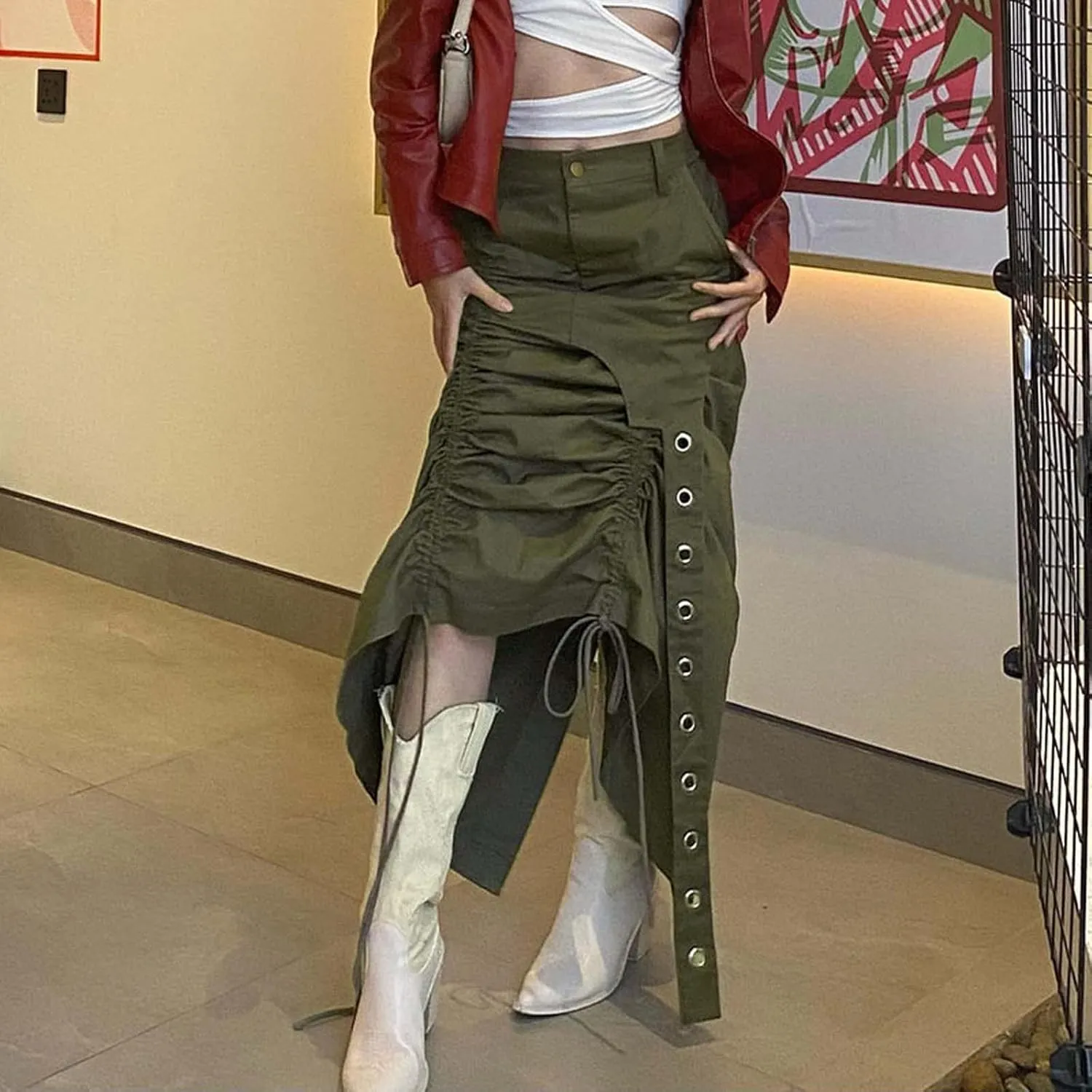 MLAFE Goth Skirt Grunge Skirt Fairy Garbage Skirt Y2K Irregular High Waist Skirt Statement Pleated Skirt Harajuku Skirt