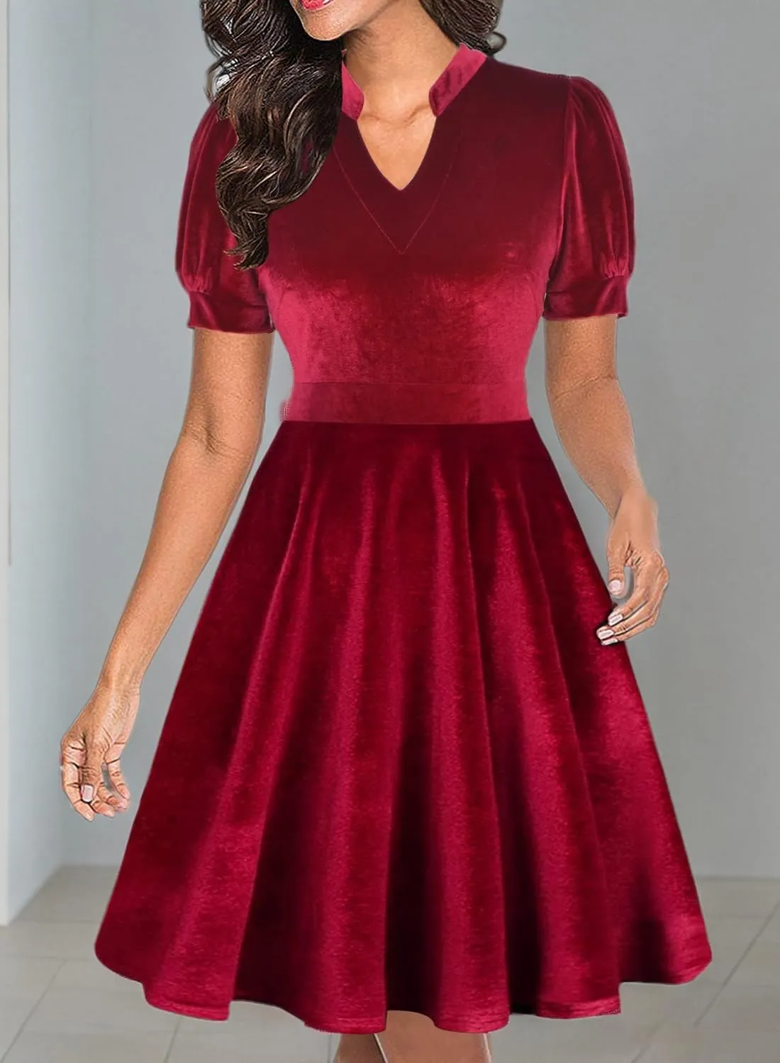 Mokayee Womens Summer Short Puff Sleeve Casual Semi-Formal Fit and Flare Church Wedding Guest Work Dresses with Pockets