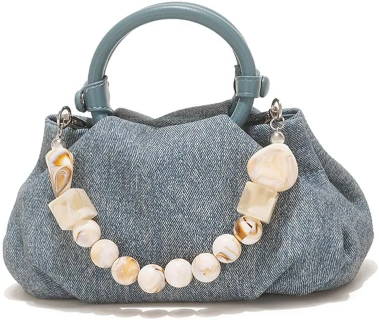 Molodo Handbags for Women Chic Pearls Handle Satchel Bag Pleated Shoulder Crossbody Bag Purses
