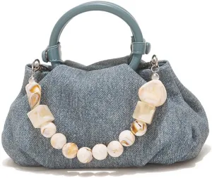 Molodo Handbags for Women Chic Pearls Handle Satchel Bag Pleated Shoulder Crossbody Bag Purses