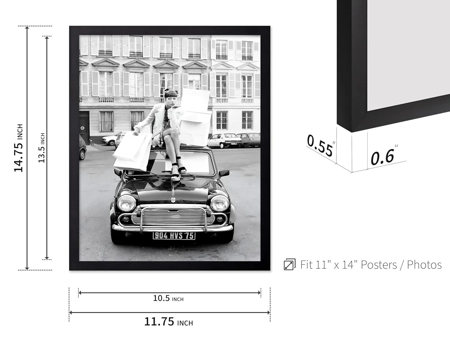 Monem Art Fashion Poster - Shopping in Paris Print - Fashion Photography Art - Glam Gift for Her, Women, Fashionista, Designer Fans - Chic Decor for Home, Office, Bedroom, 11x14 Black Framed