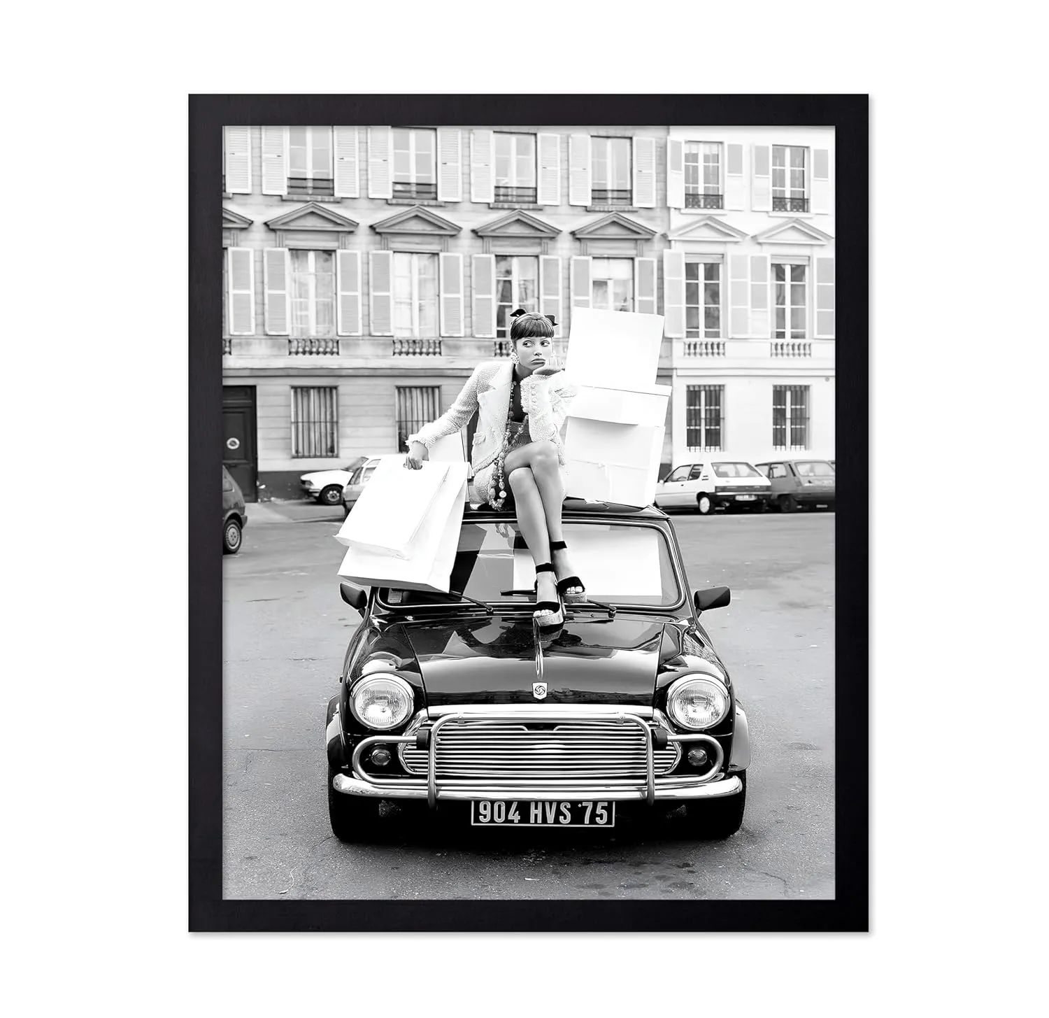 Monem Art Fashion Poster - Shopping in Paris Print - Fashion Photography Art - Glam Gift for Her, Women, Fashionista, Designer Fans - Chic Decor for Home, Office, Bedroom, 11x14 Black Framed