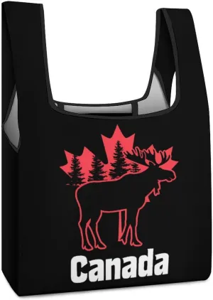Moose Canada Flag Reusable Grocery Bag Foldable Shopping Tote Bags With Handle Portable Handbag