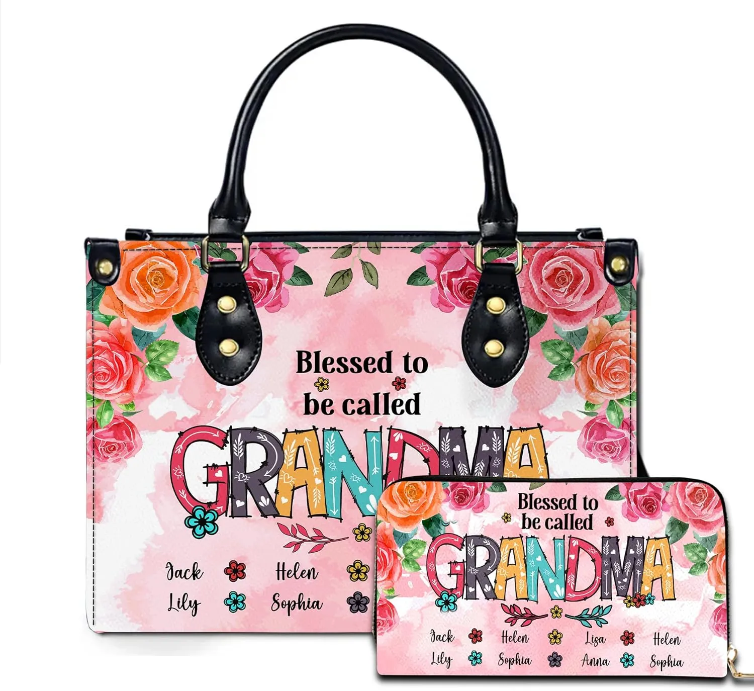 Mothers Day Gift Leather Bag- Personalized Grandmas Purse With Grandkids Names, Grandma Handbag Birthday Gifts For Mom Women