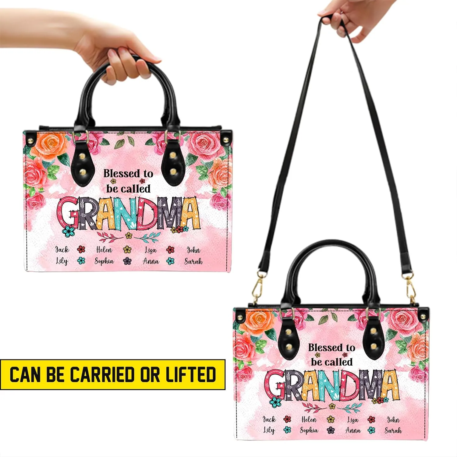 Mothers Day Gift Leather Bag- Personalized Grandmas Purse With Grandkids Names, Grandma Handbag Birthday Gifts For Mom Women