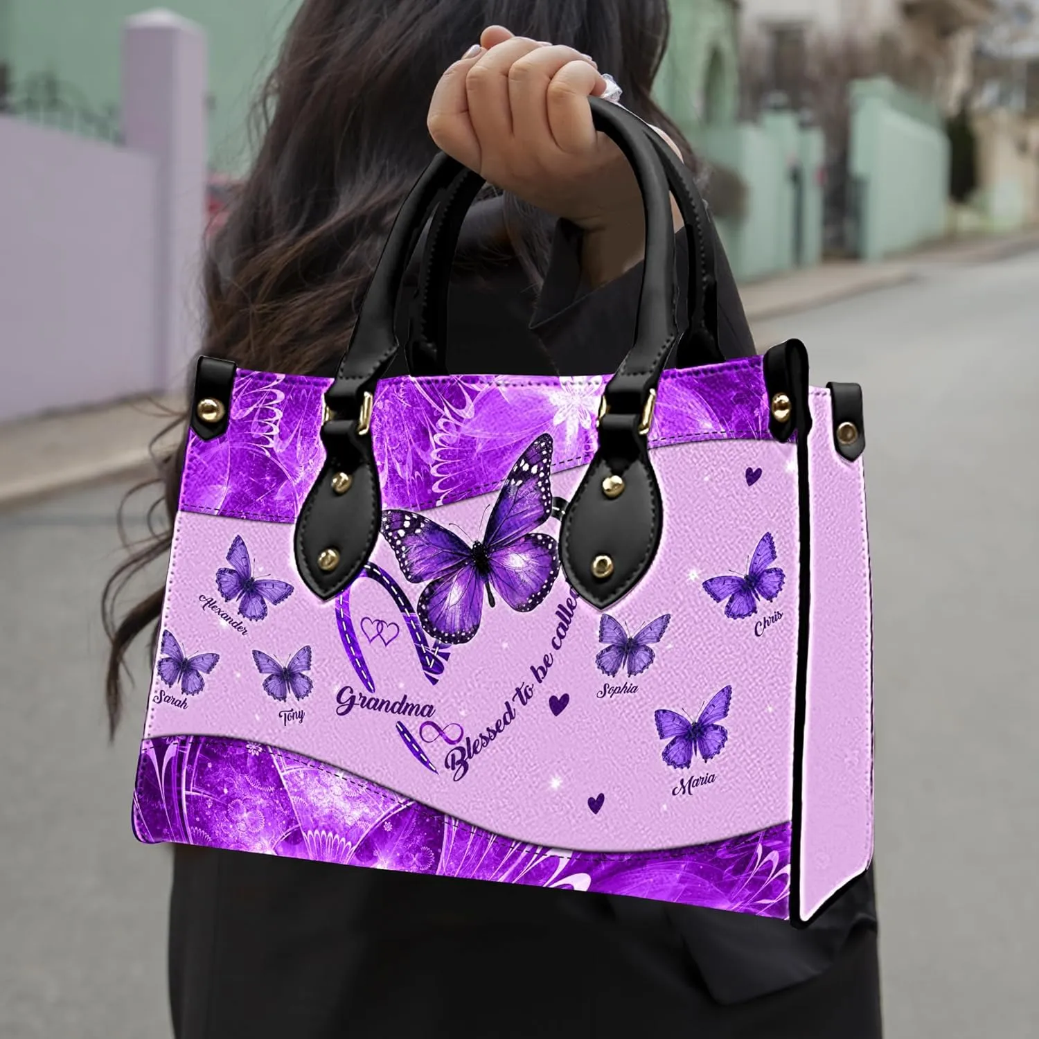 Mothers Day Gift Leather Bag- Personalized Grandmas Purse With Grandkids Names, Grandma Handbag Birthday Gifts For Mom Women
