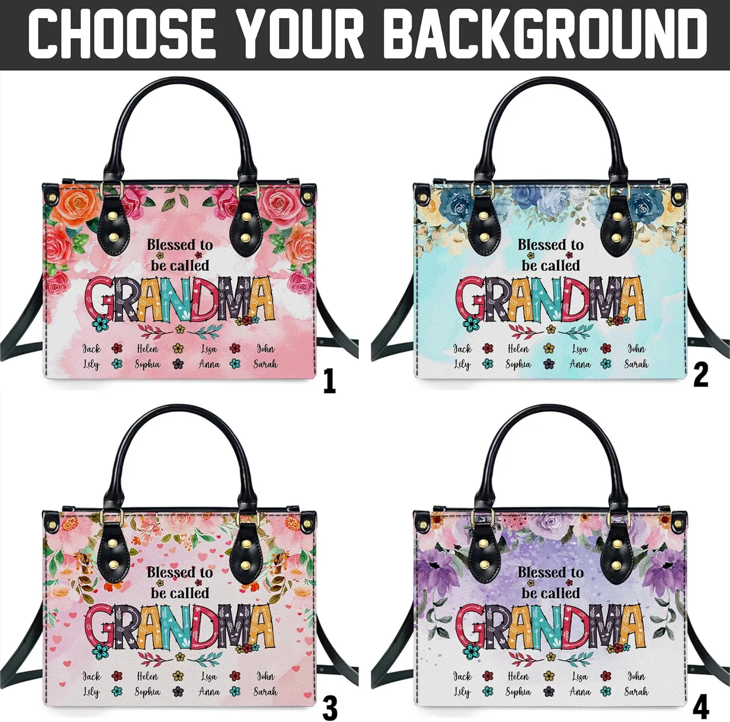 Mothers Day Gift Leather Bag- Personalized Grandmas Purse With Grandkids Names, Grandma Handbag Birthday Gifts For Mom Women