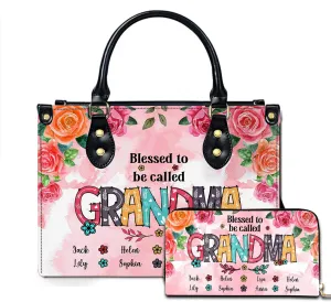 Mothers Day Gift Leather Bag- Personalized Grandmas Purse With Grandkids Names, Grandma Handbag Birthday Gifts For Mom Women