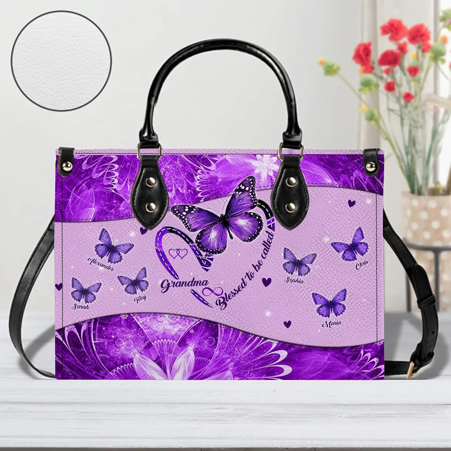 Mothers Day Gift Leather Bag- Personalized Grandmas Purse With Grandkids Names, Grandma Handbag Birthday Gifts For Mom Women