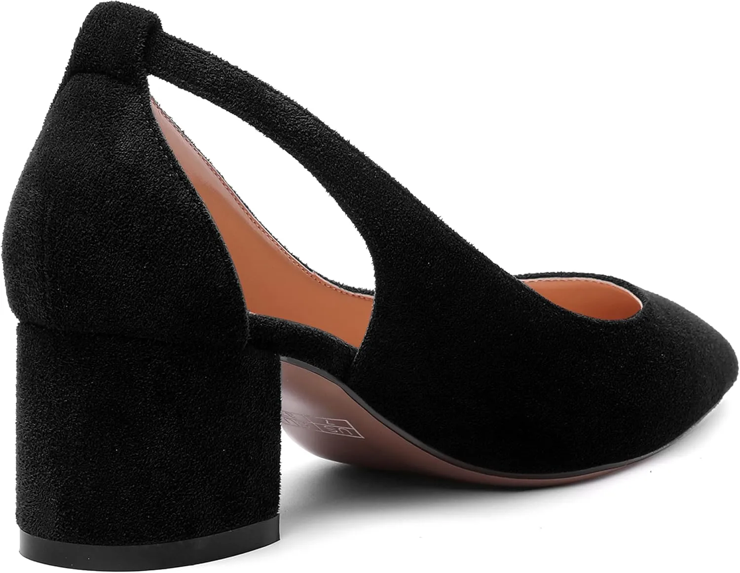 MOVINSTEPS Womens Block Dress Slip On Suede Thick Pointed Toe Cut Out Office Solid Chunky Low Heel Pumps Shoes 2 Inch