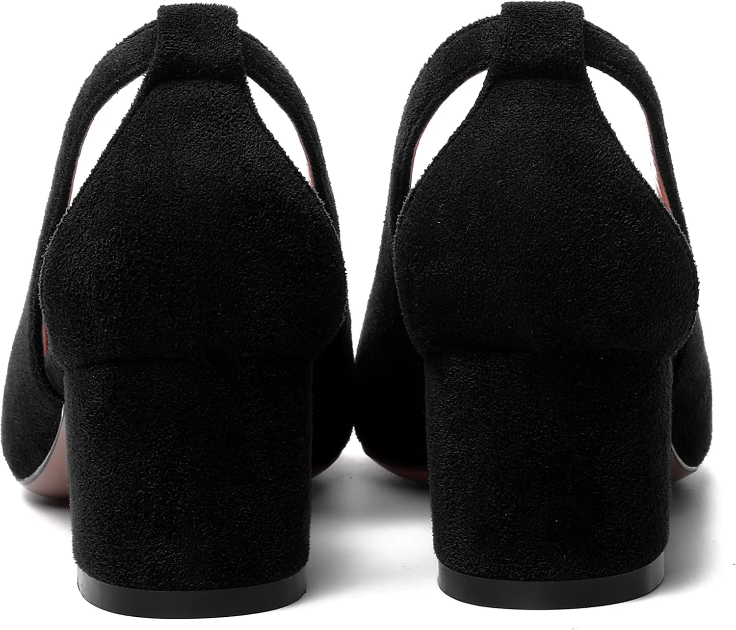 MOVINSTEPS Womens Block Dress Slip On Suede Thick Pointed Toe Cut Out Office Solid Chunky Low Heel Pumps Shoes 2 Inch