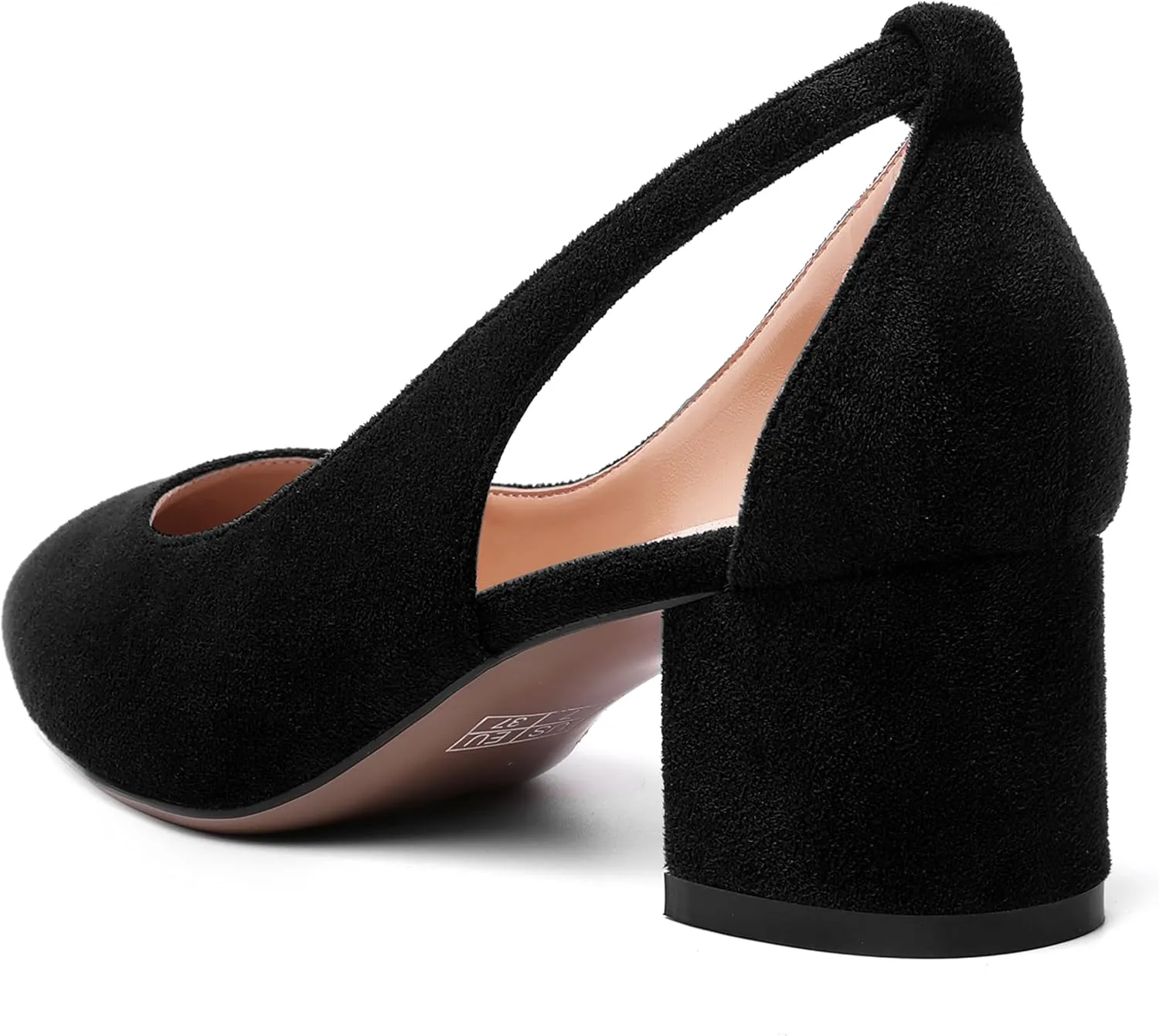 MOVINSTEPS Womens Block Dress Slip On Suede Thick Pointed Toe Cut Out Office Solid Chunky Low Heel Pumps Shoes 2 Inch
