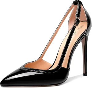 MOVINSTEPS Womens Dress Adjustable Strap Slip On Dating Pointed Toe Patent Stiletto High Heel Pumps Shoes 4.7 Inch