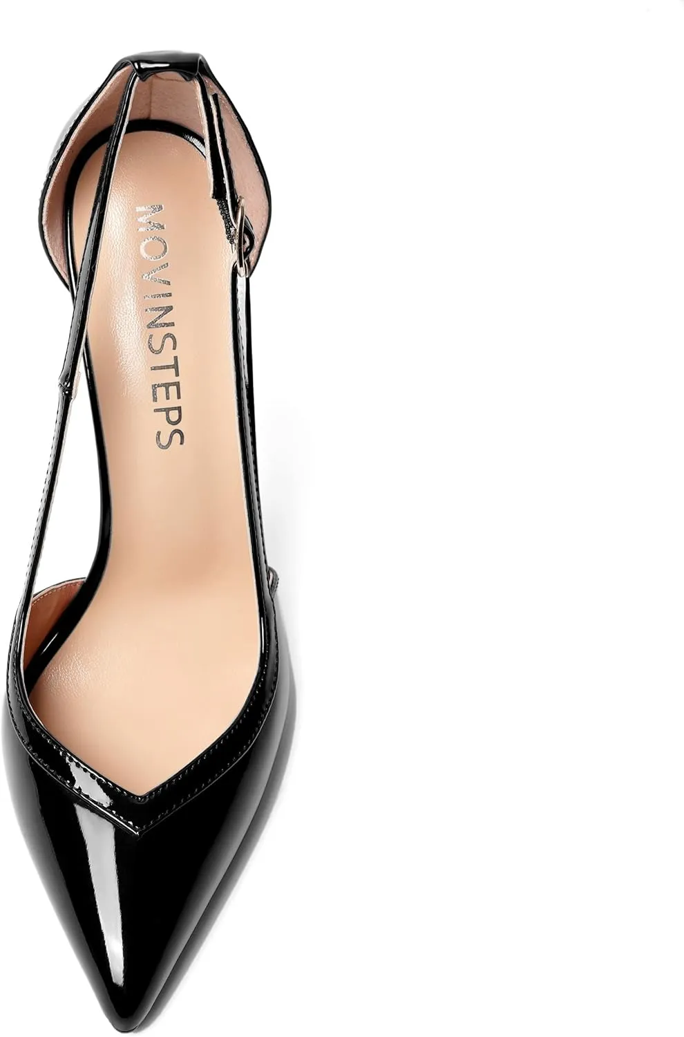 MOVINSTEPS Womens Dress Adjustable Strap Slip On Dating Pointed Toe Patent Stiletto High Heel Pumps Shoes 4.7 Inch