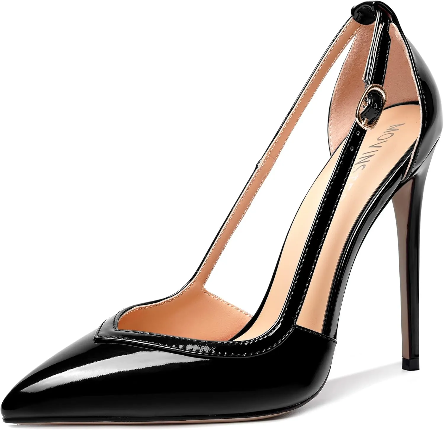 MOVINSTEPS Womens Dress Adjustable Strap Slip On Dating Pointed Toe Patent Stiletto High Heel Pumps Shoes 4.7 Inch